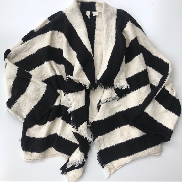 Anthro moth black and white stripe fringe cardigan - Picture 4 of 8